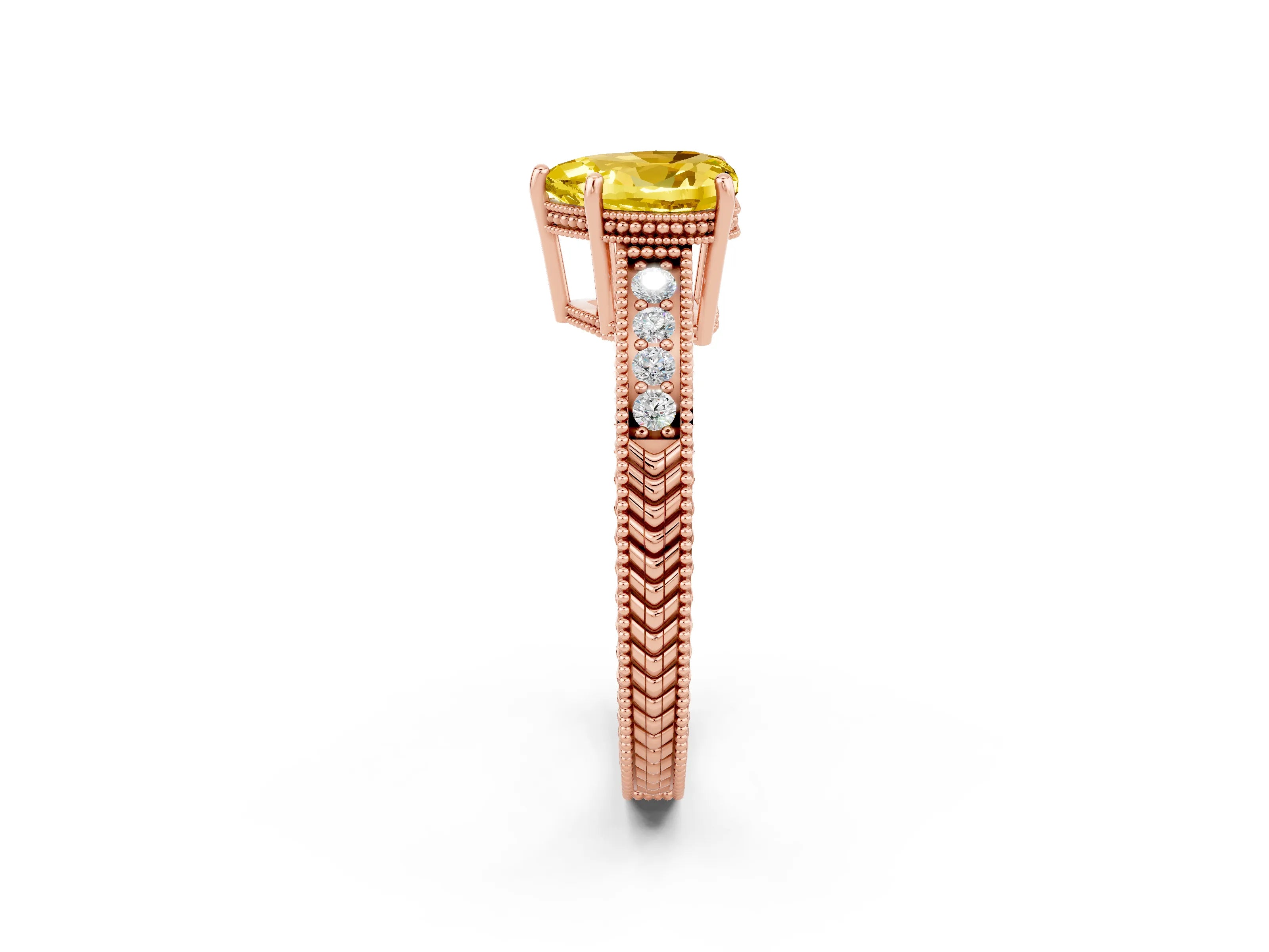 Rose gold Heart Cut Yellow Sapphire Ring with Milgrain Pavé Band and Four-Prong Setting_38