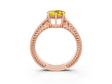 Rose gold Heart Cut Yellow Sapphire Ring with Milgrain Pavé Band and Four-Prong Setting_39