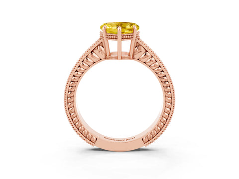 Rose gold Heart Cut Yellow Sapphire Ring with Milgrain Pavé Band and Four-Prong Setting_39