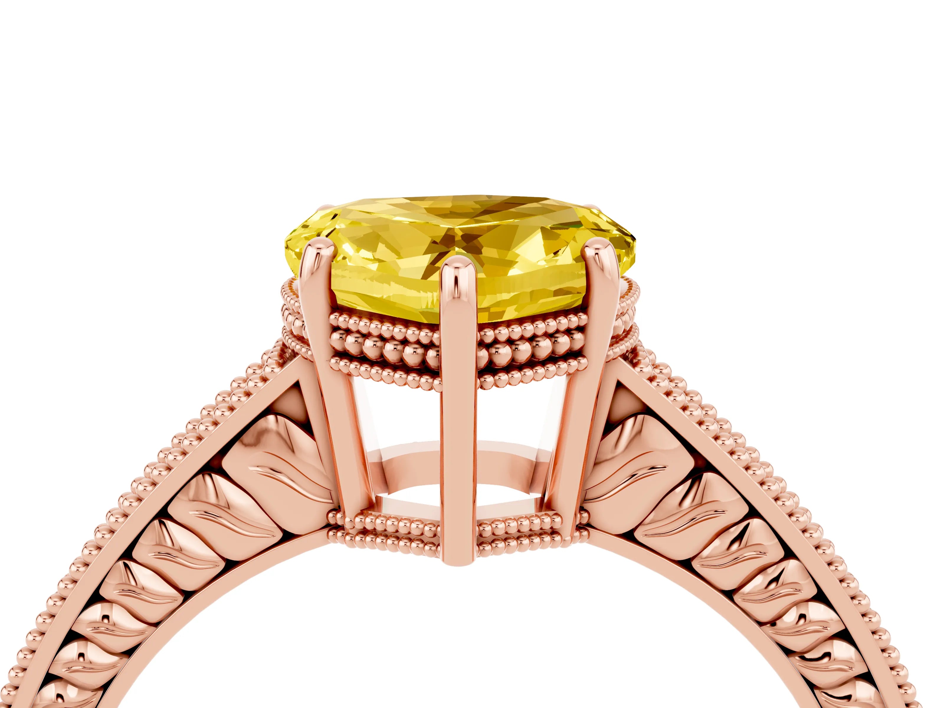 Rose gold Heart Cut Yellow Sapphire Ring with Milgrain Pavé Band and Four-Prong Setting_40