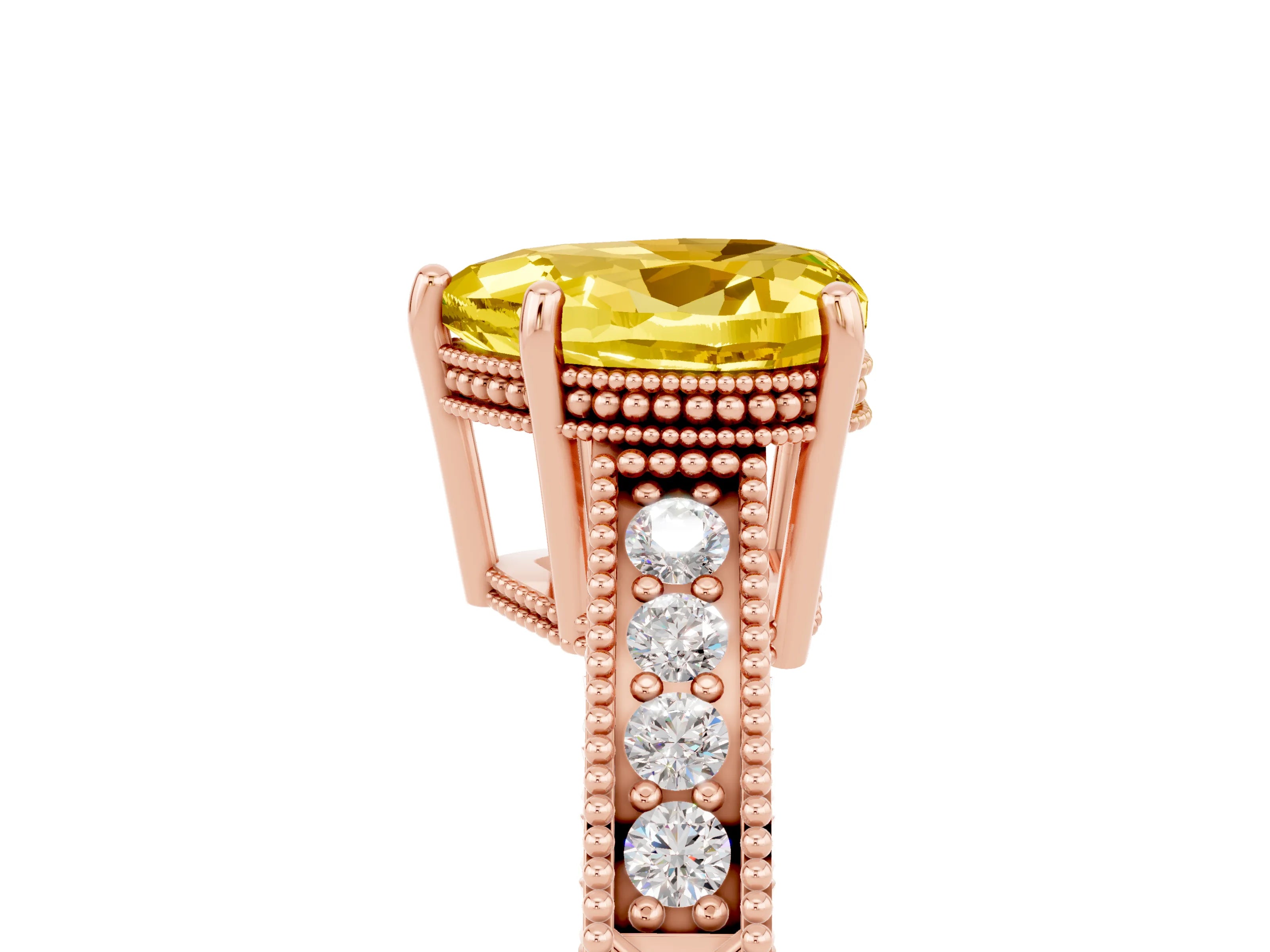 Rose gold Heart Cut Yellow Sapphire Ring with Milgrain Pavé Band and Four-Prong Setting_41
