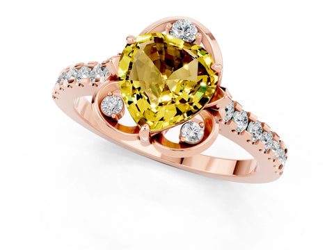 Rose gold Heart Cut Yellow Sapphire Ring with Pavé Band and Floral Prong Setting_1