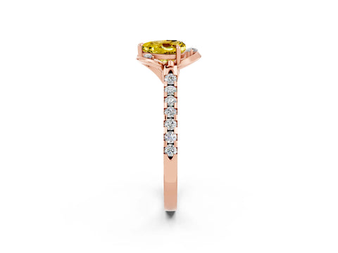Rose gold Heart Cut Yellow Sapphire Ring with Pavé Band and Floral Prong Setting_2