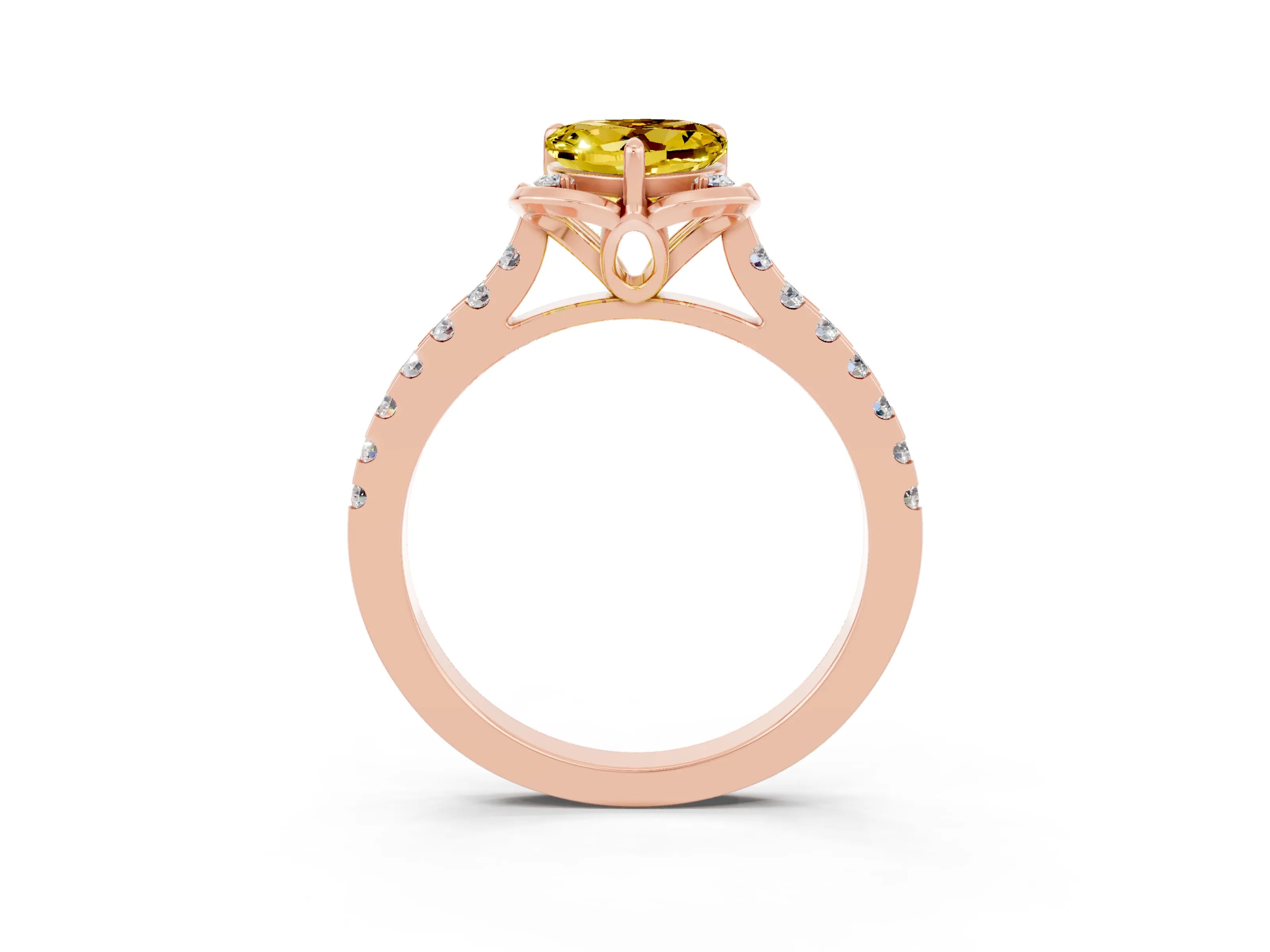 Rose gold Heart Cut Yellow Sapphire Ring with Pavé Band and Floral Prong Setting_3