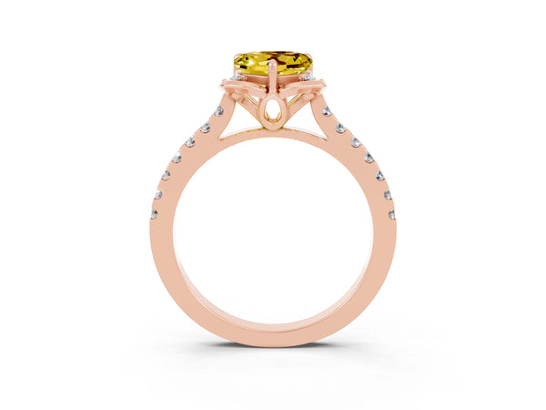 Rose gold Heart Cut Yellow Sapphire Ring with Pavé Band and Floral Prong Setting