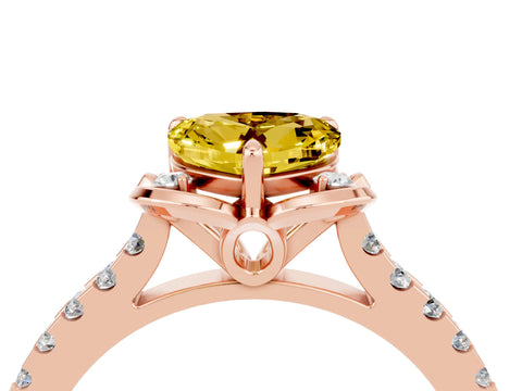 Rose gold Heart Cut Yellow Sapphire Ring with Pavé Band and Floral Prong Setting_4