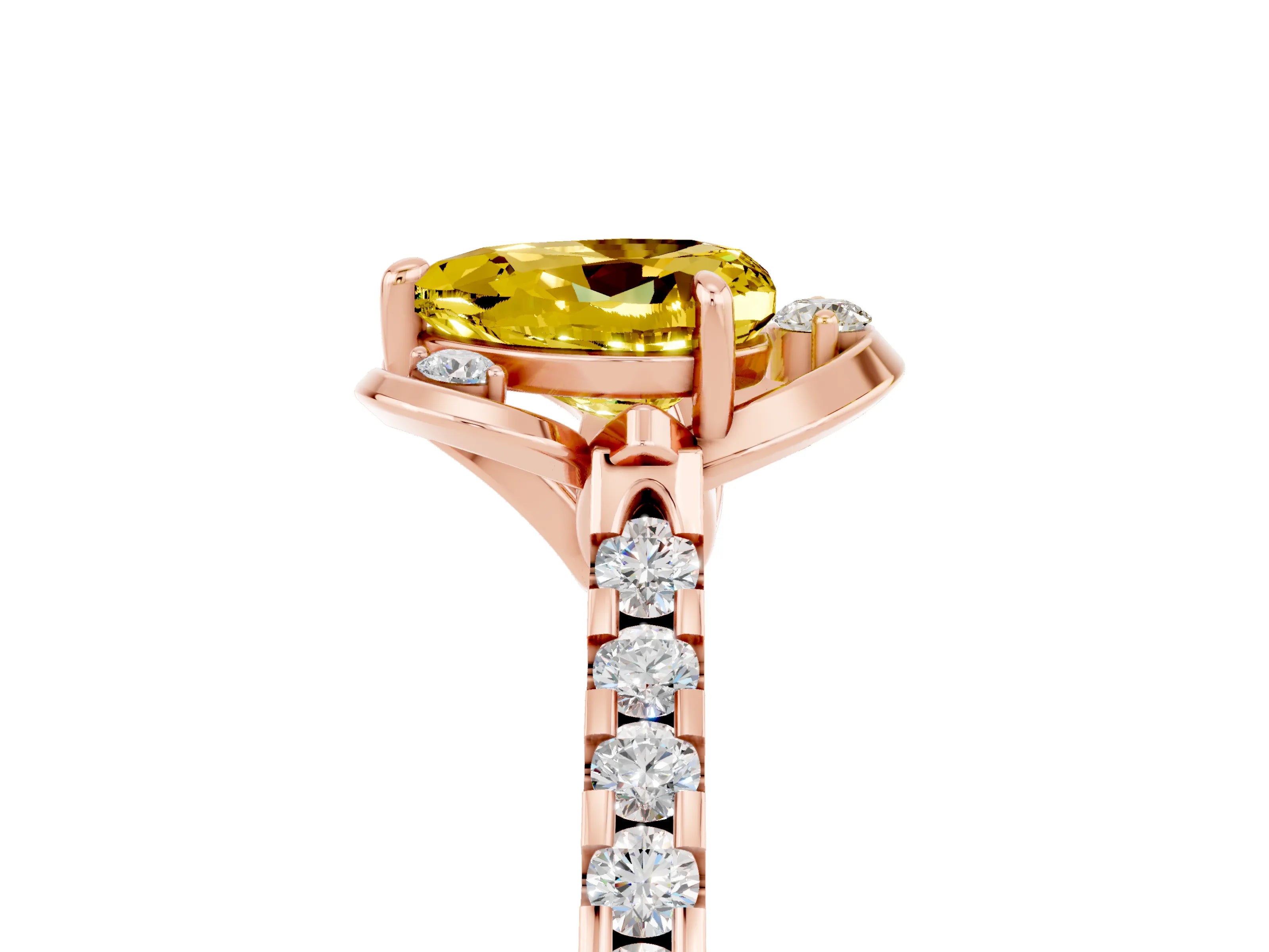 Rose gold Heart Cut Yellow Sapphire Ring with Pavé Band and Floral Prong Setting_5
