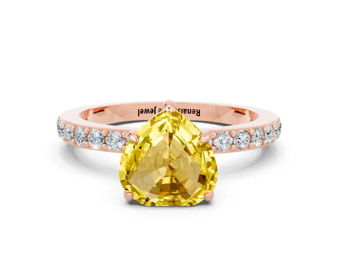 Rose gold Heart Cut Yellow Sapphire Ring with Pavé Band and Four-Prong Setting_24
