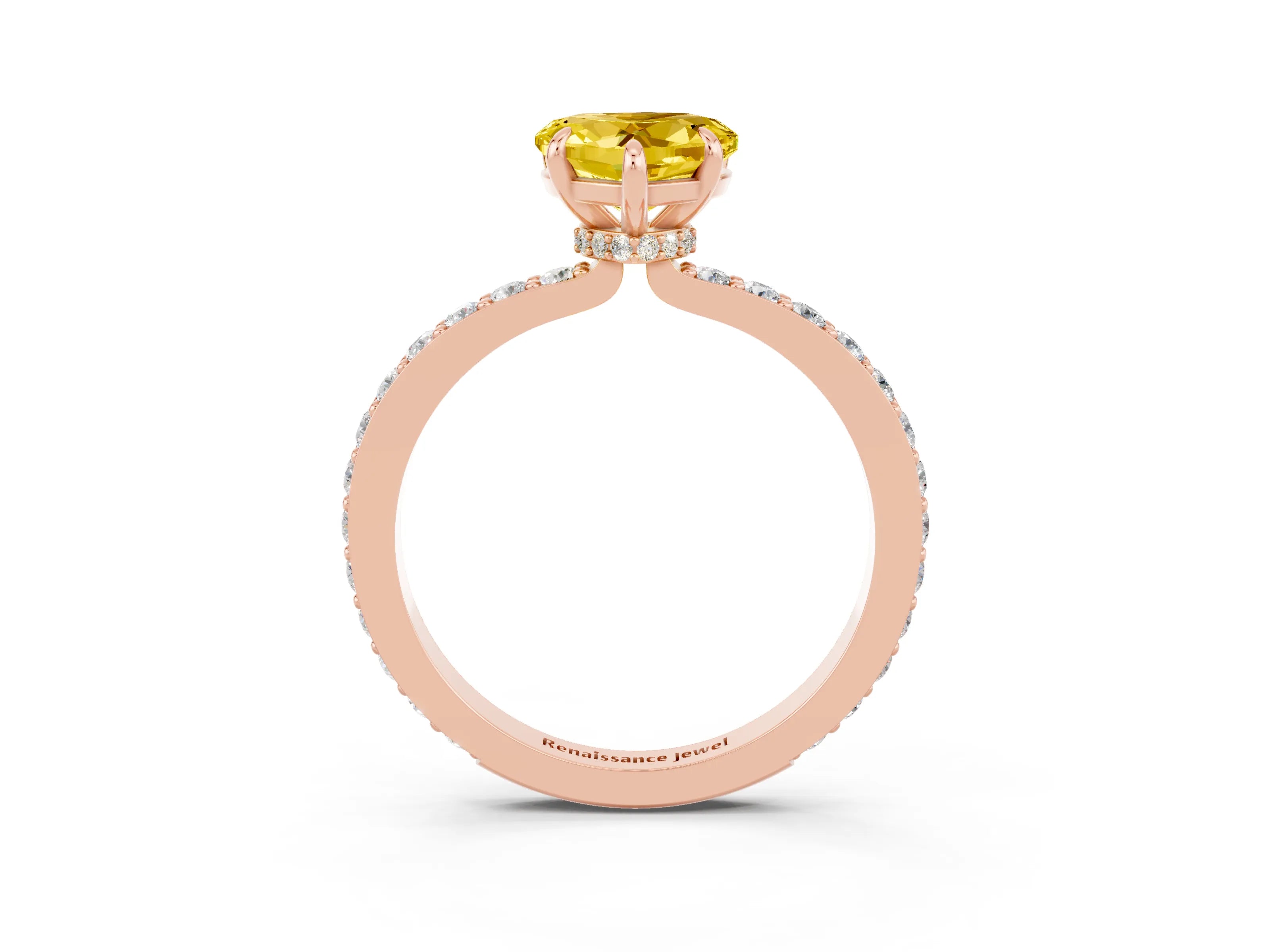 Rose gold Heart Cut Yellow Sapphire Ring with Pavé Band and Four-Prong Setting_27