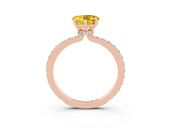 Rose gold Heart Cut Yellow Sapphire Pavé Engagement Ring with Round  Accents and Prong Setting