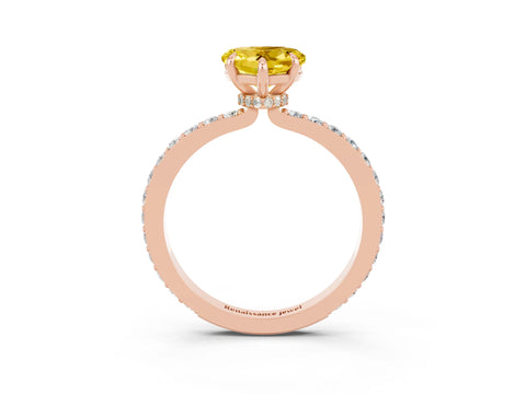 Rose gold Heart Cut Yellow Sapphire Ring with Pavé Band and Four-Prong Setting_27