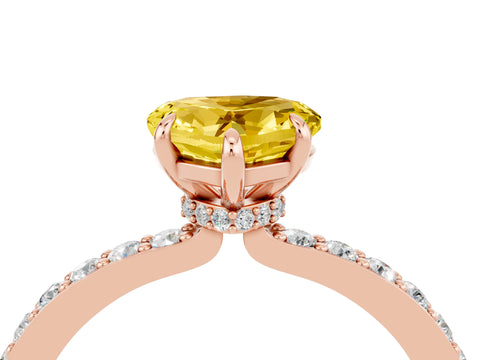 Rose gold Heart Cut Yellow Sapphire Ring with Pavé Band and Four-Prong Setting_28