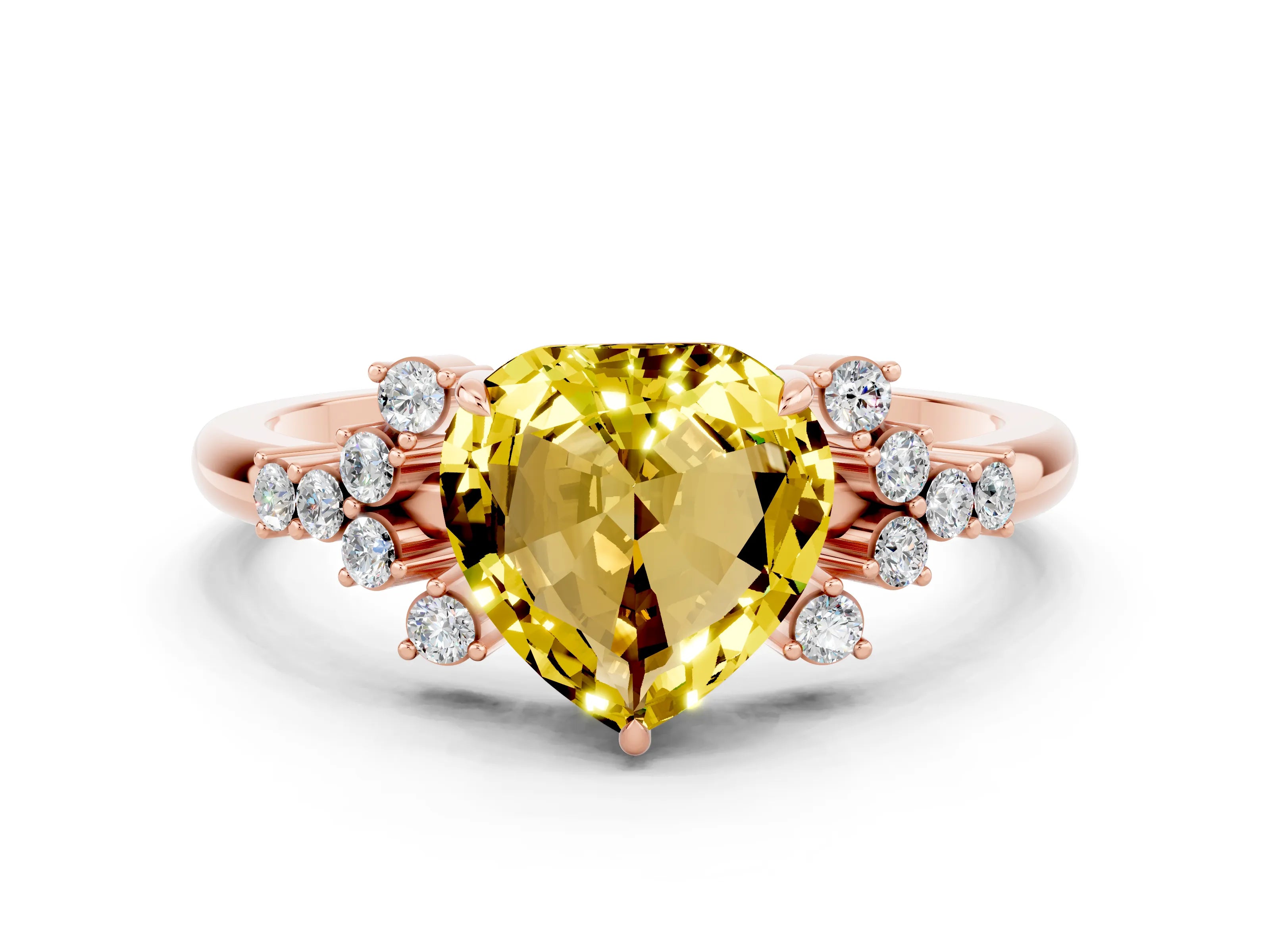 Rose gold Heart Cut Yellow Sapphire Ring with Side Stones and Four-Prong Setting_60