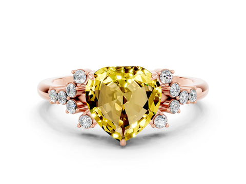 Rose gold Heart Cut Yellow Sapphire Ring with Side Stones and Four-Prong Setting_60