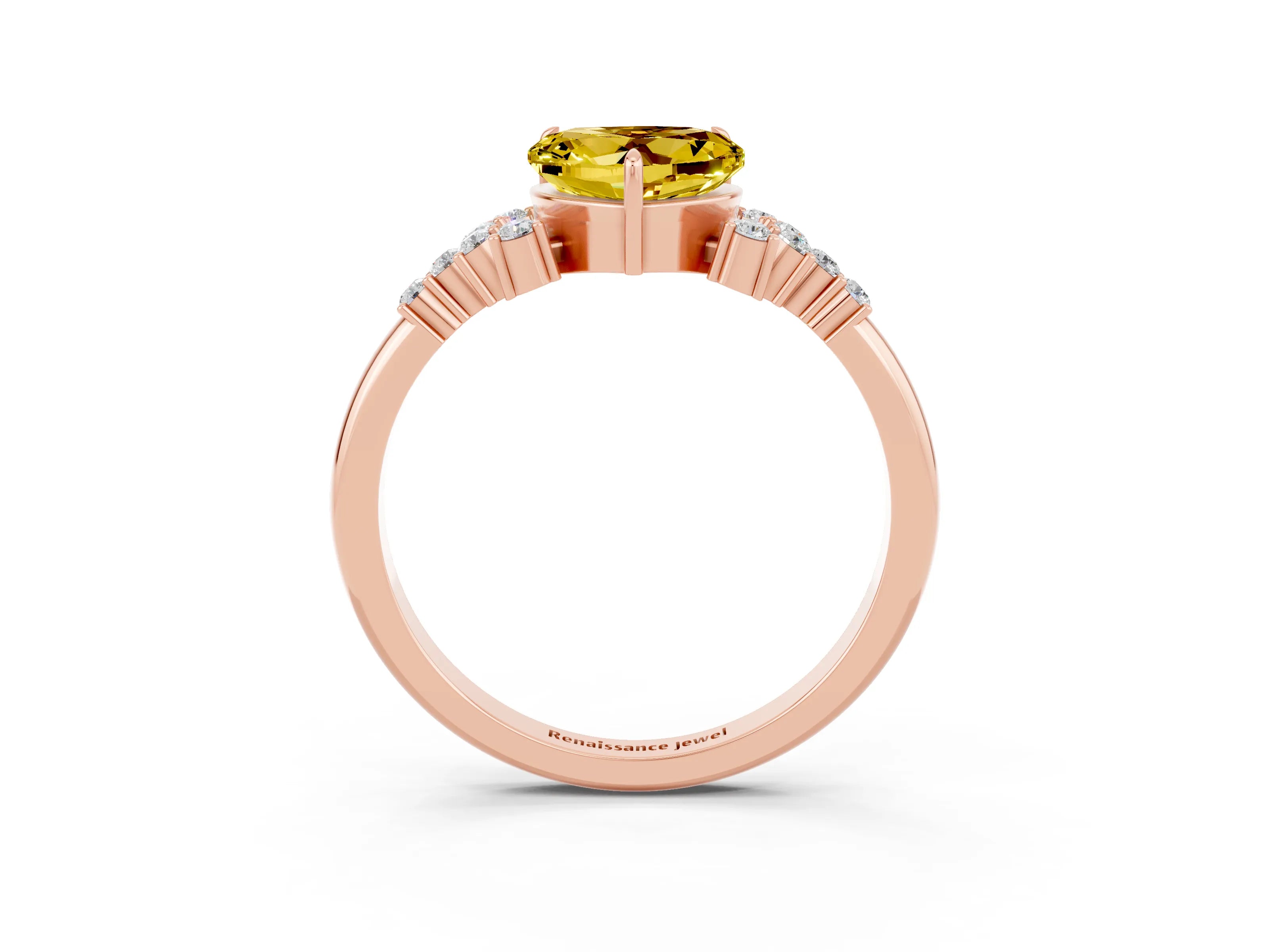 Rose gold Heart Cut Yellow Sapphire Ring with Side Stones and Four-Prong Setting_63