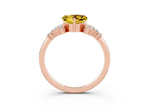Rose gold Heart Cut Yellow Sapphire Ring with Side Stones and Four-Prong Setting_63