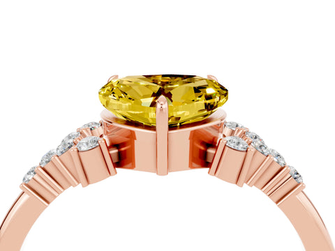 Rose gold Heart Cut Yellow Sapphire Ring with Side Stones and Four-Prong Setting_64
