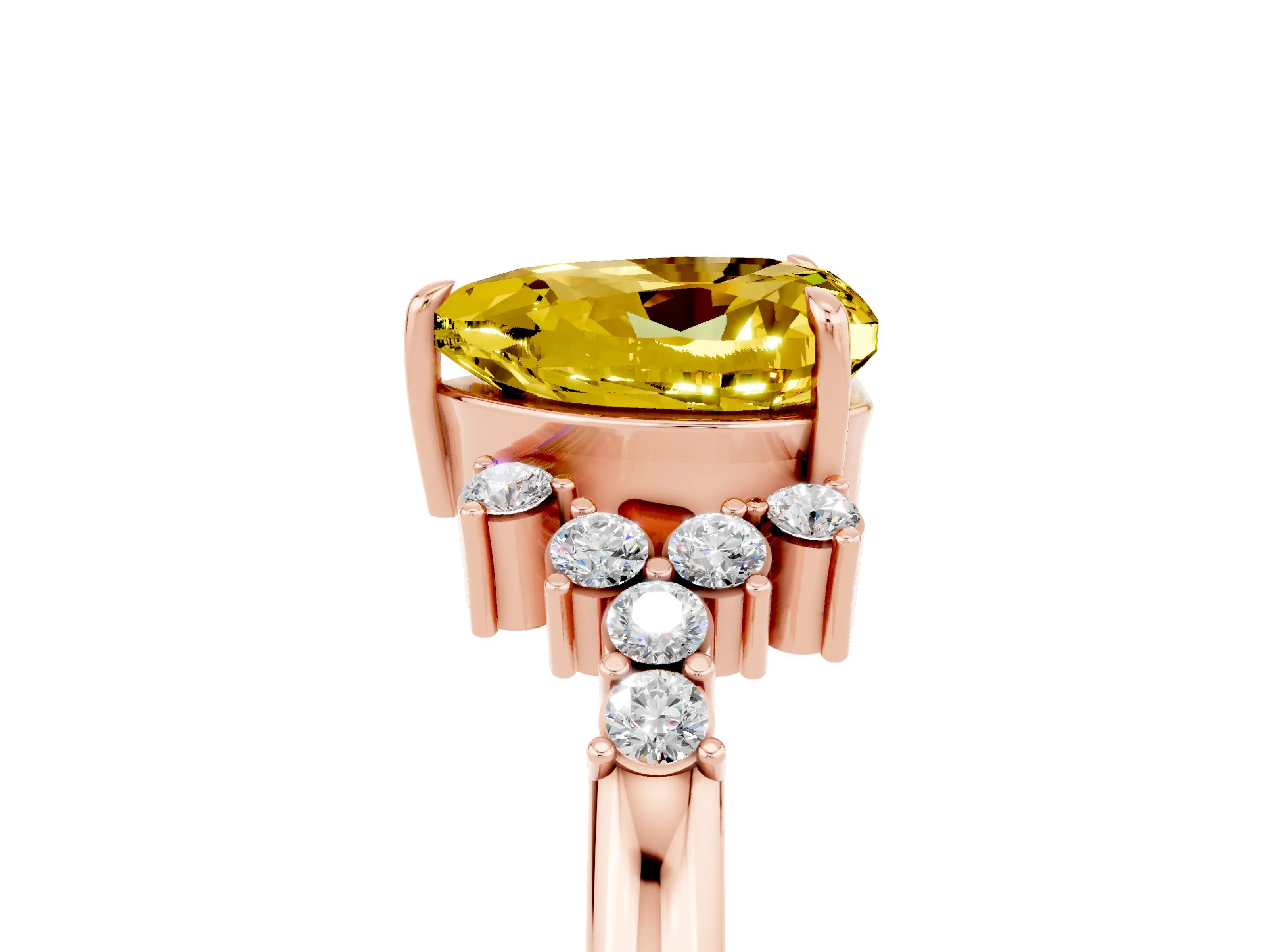 Rose gold Heart Cut Yellow Sapphire Ring with Side Stones and Four-Prong Setting_65