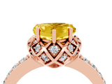 Rose gold Heart Cut Yellow Sapphire Scalloped Halo Engagement Ring with Round Shared Prong Band_28