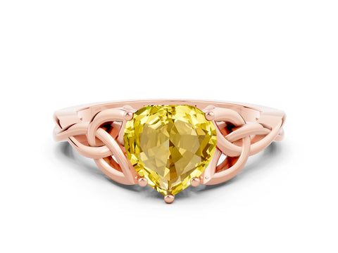 Rose gold Heart Cut Yellow Sapphire Solitaire Celtic Knot Ring with Four-Prong Setting_36