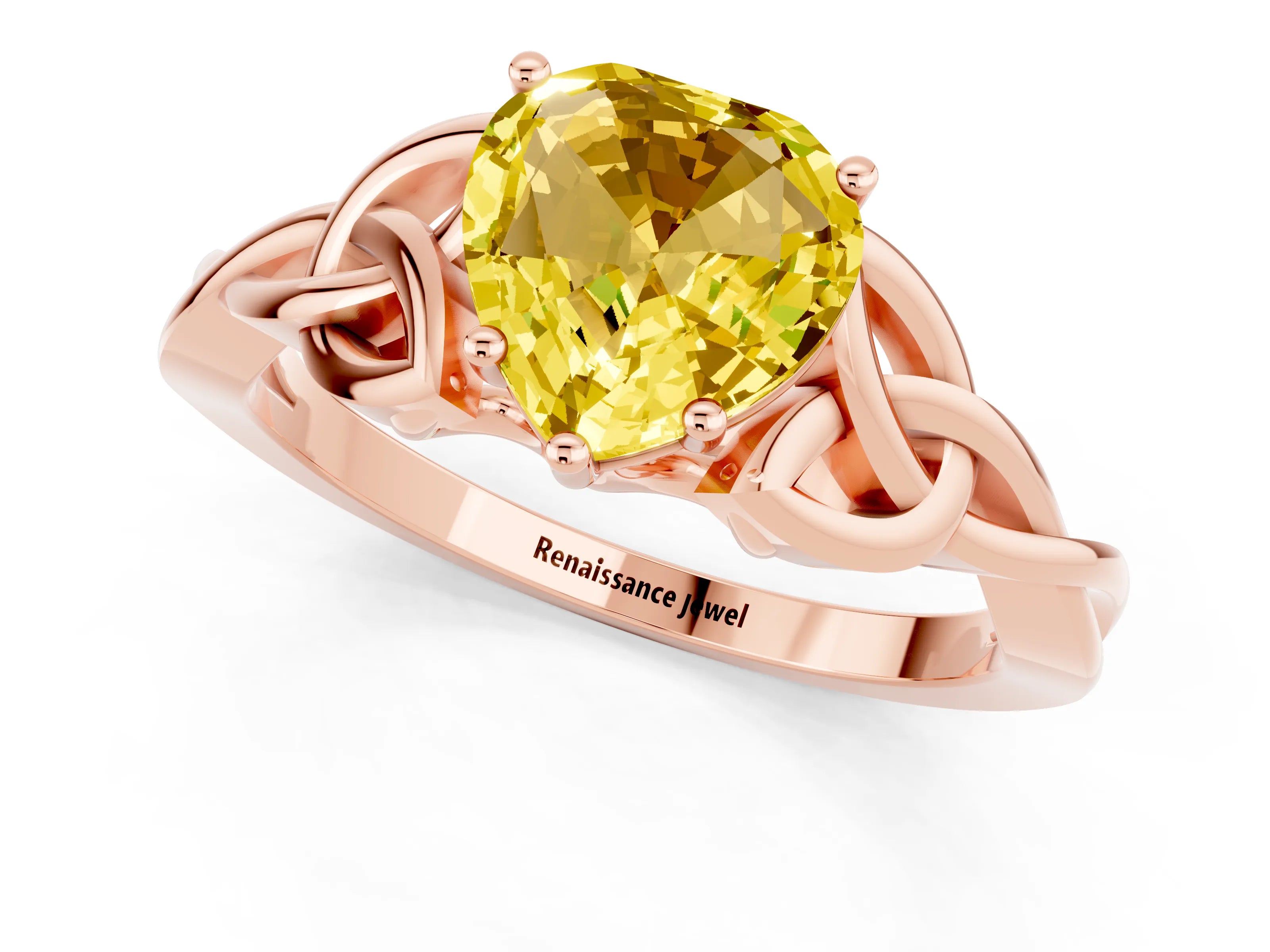 Rose gold Heart Cut Yellow Sapphire Solitaire Celtic Knot Ring with Four-Prong Setting_37