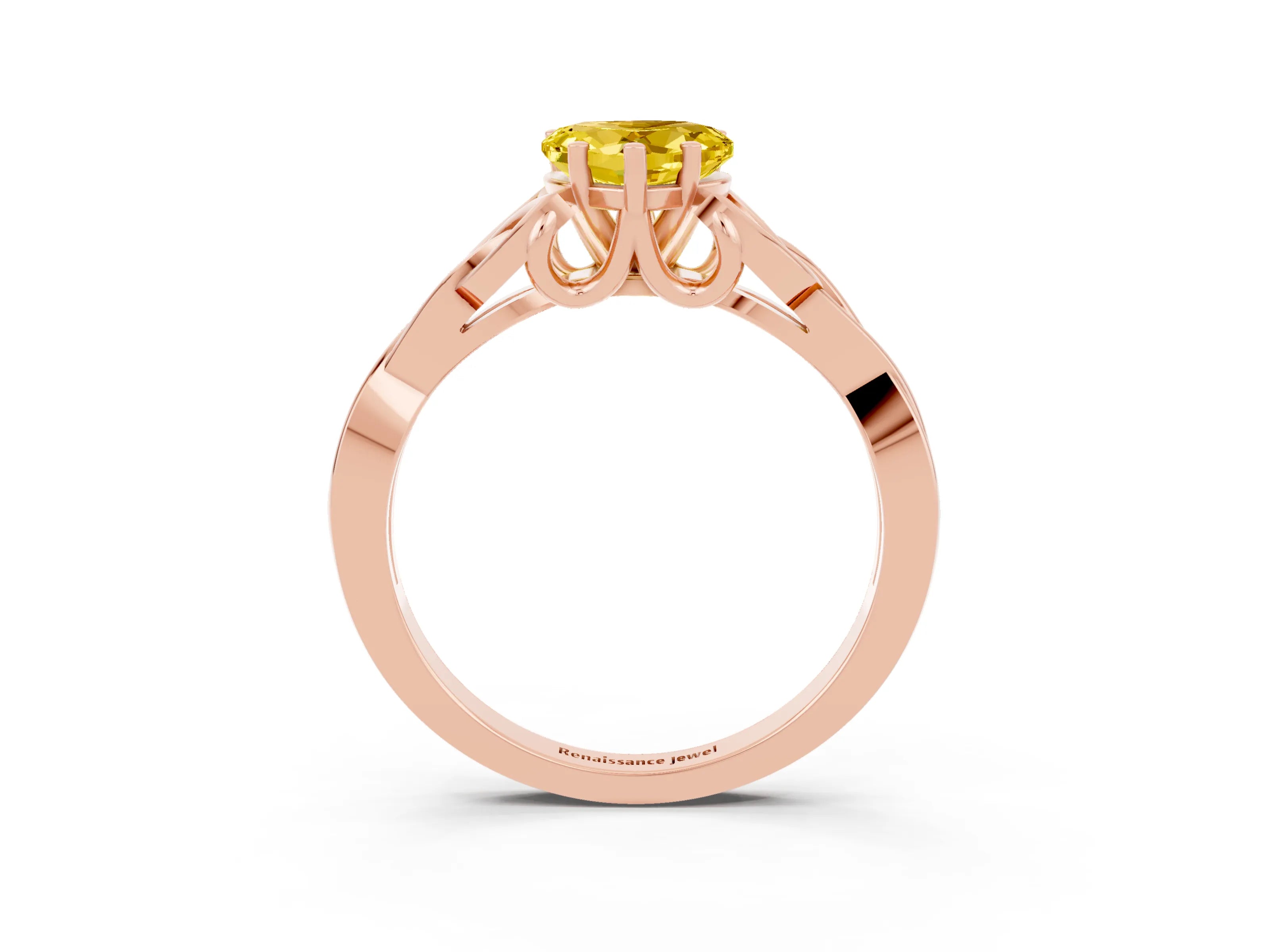 Rose gold Heart Cut Yellow Sapphire Solitaire Celtic Knot Ring with Four-Prong Setting_39