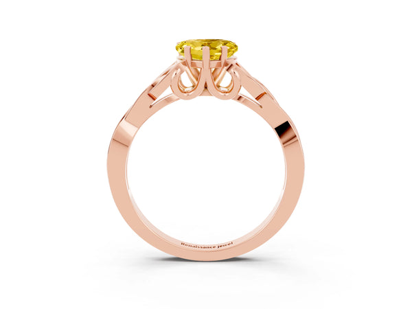 Rose gold Heart Cut Yellow Sapphire Solitaire Celtic Knot Ring with Four-Prong Setting