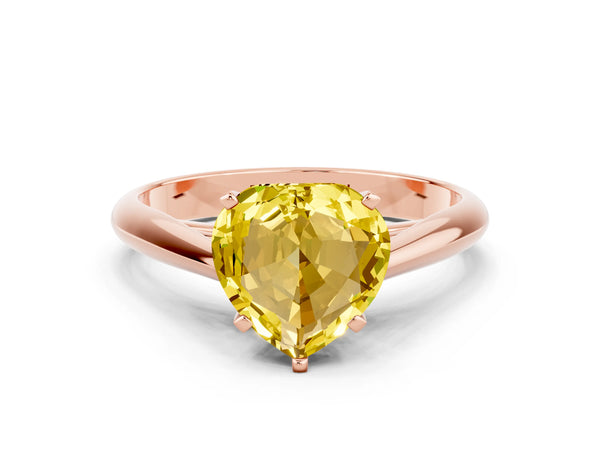 Rose gold Heart Cut Yellow Sapphire Solitaire Engagement Ring with Cathedral Setting and Four-Prong Mount