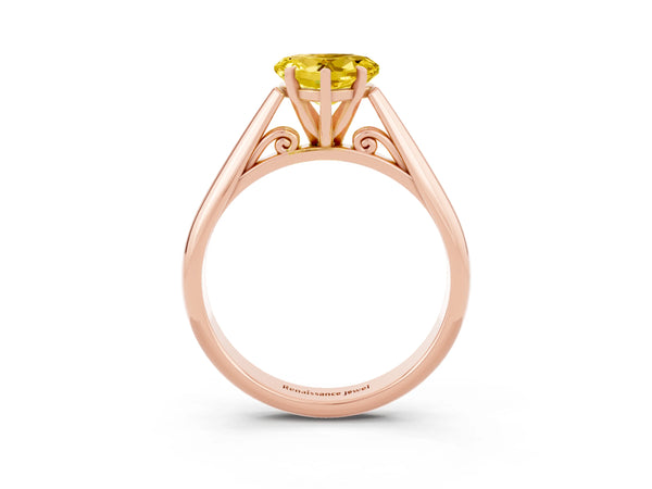 Rose gold Heart Cut Yellow Sapphire Solitaire Engagement Ring with Cathedral Setting and Four-Prong Mount