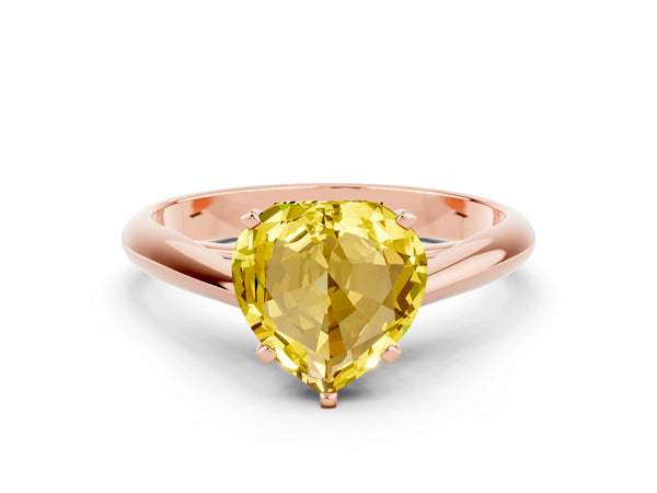 Rose gold Heart Cut Yellow Sapphire Solitaire Engagement Ring with Cathedral Setting and Four-Prong Mount