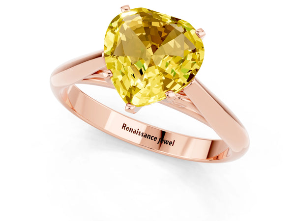 Rose gold Heart Cut Yellow Sapphire Solitaire Engagement Ring with Cathedral Setting and Four-Prong Mount