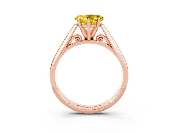 Rose gold Heart Cut Yellow Sapphire Solitaire Engagement Ring with Cathedral Setting and Four-Prong Mount