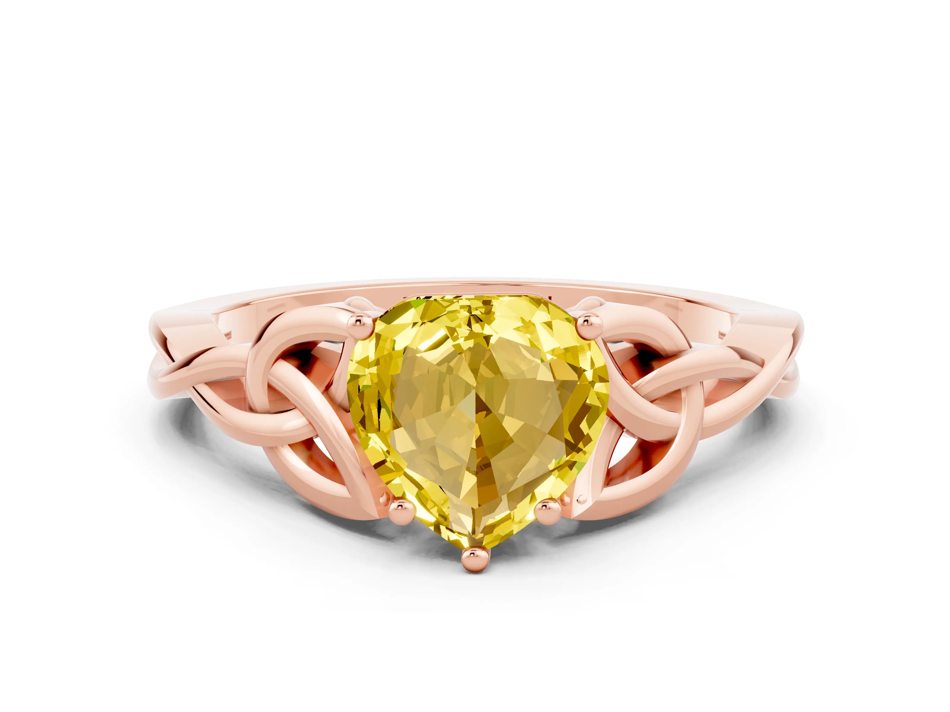 Rose gold Heart Cut Yellow Sapphire Solitaire Engagement Ring with Celtic Knot Band and Four-Prong Setting_24