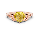 Rose gold Heart Cut Yellow Sapphire Solitaire Engagement Ring with Celtic Knot Band and Four-Prong Setting_24