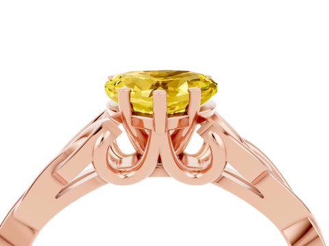 Rose gold Heart Cut Yellow Sapphire Solitaire Engagement Ring with Celtic Knot Band and Four-Prong Setting_28