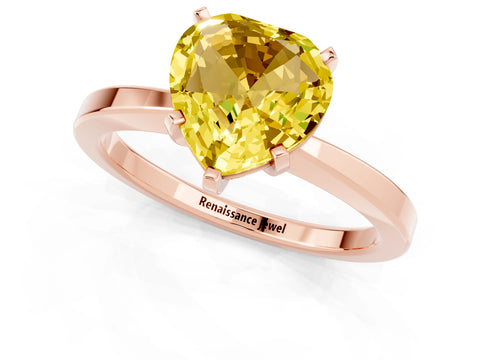Rose gold Heart Cut Yellow Sapphire Solitaire Engagement Ring with Classic Band and Four-Prong Setting_63
