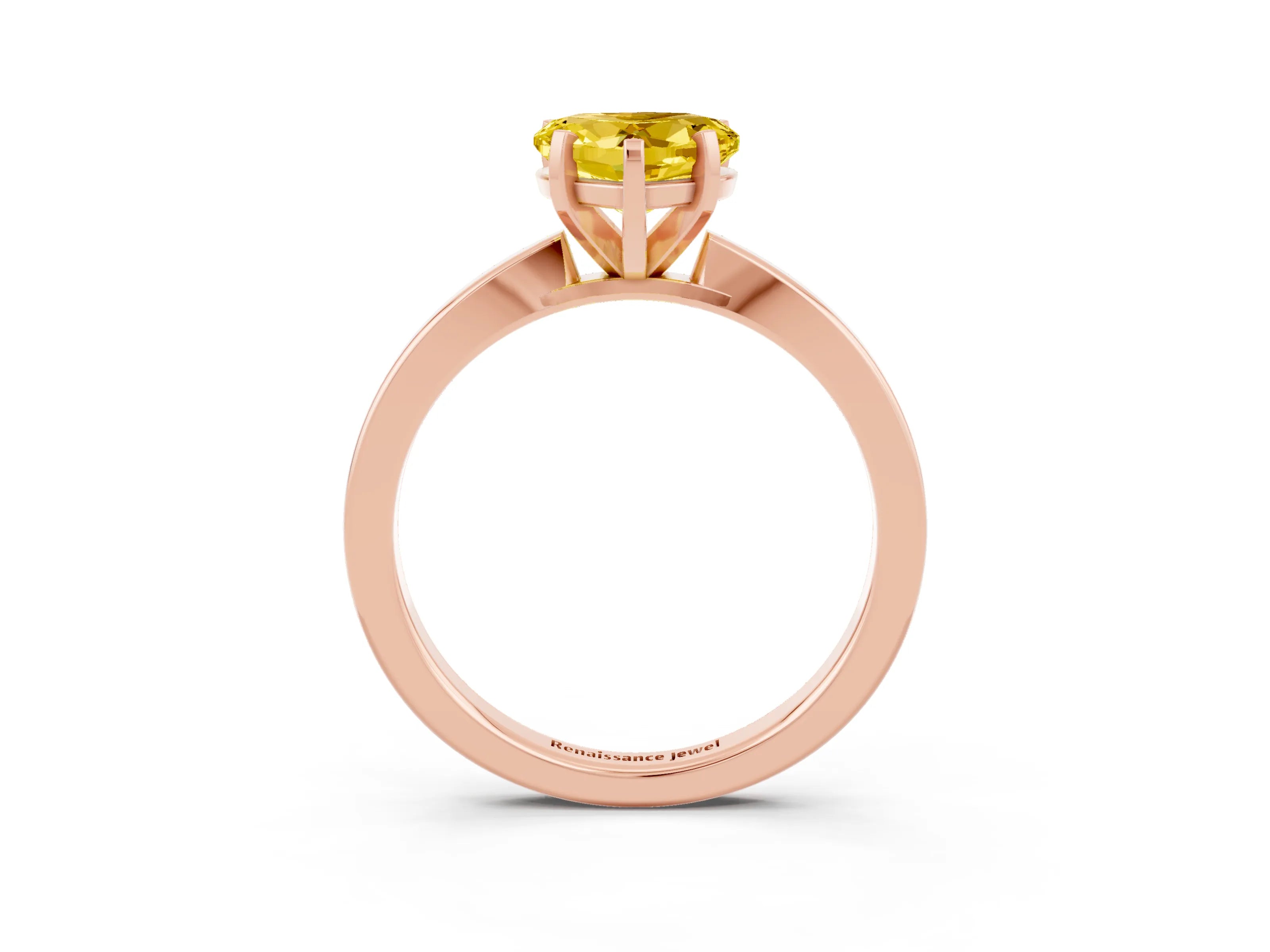 Rose gold Heart Cut Yellow Sapphire Solitaire Engagement Ring with Classic Band and Four-Prong Setting_65