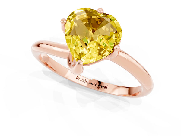 Rose gold Heart Cut Yellow Sapphire Solitaire Engagement Ring with Four-Prong Setting and Classic Band