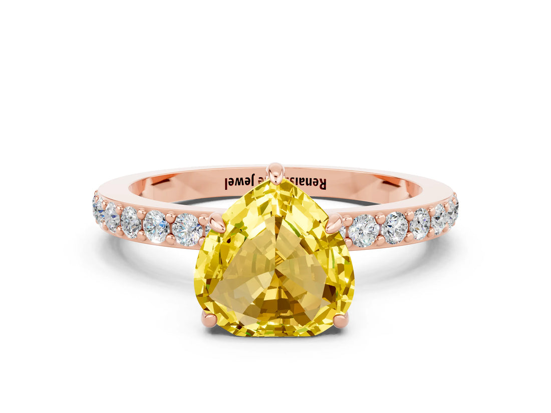 Rose gold Heart Cut Yellow Sapphire Solitaire Engagement Ring with Pavé Band and Four-Prong Setting_24