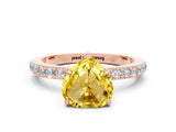 Rose gold Heart Cut Yellow Sapphire Solitaire Engagement Ring with Pavé Band and Four-Prong Setting_24