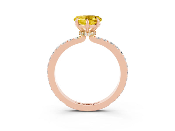 Rose gold Heart Cut Yellow Sapphire Solitaire Engagement Ring with Pavé Band and Four-Prong Setting