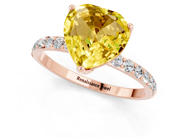 Rose gold Heart Cut Yellow Sapphire Solitaire Engagement Ring with Round  Pavé Band and Prong Setting