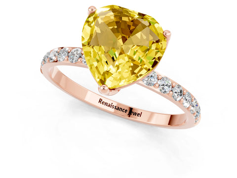 Rose gold Heart Cut Yellow Sapphire Solitaire Engagement Ring with Pavé Band and Prong Setting_1