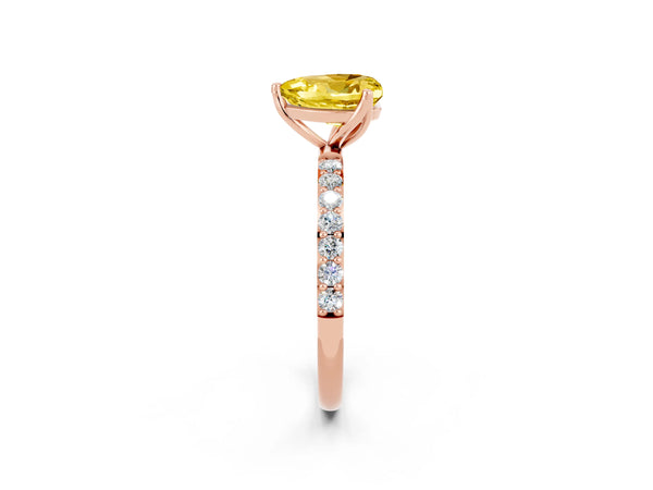 Rose gold Heart Cut Yellow Sapphire Solitaire Engagement Ring with Round  Pavé Band and Prong Setting