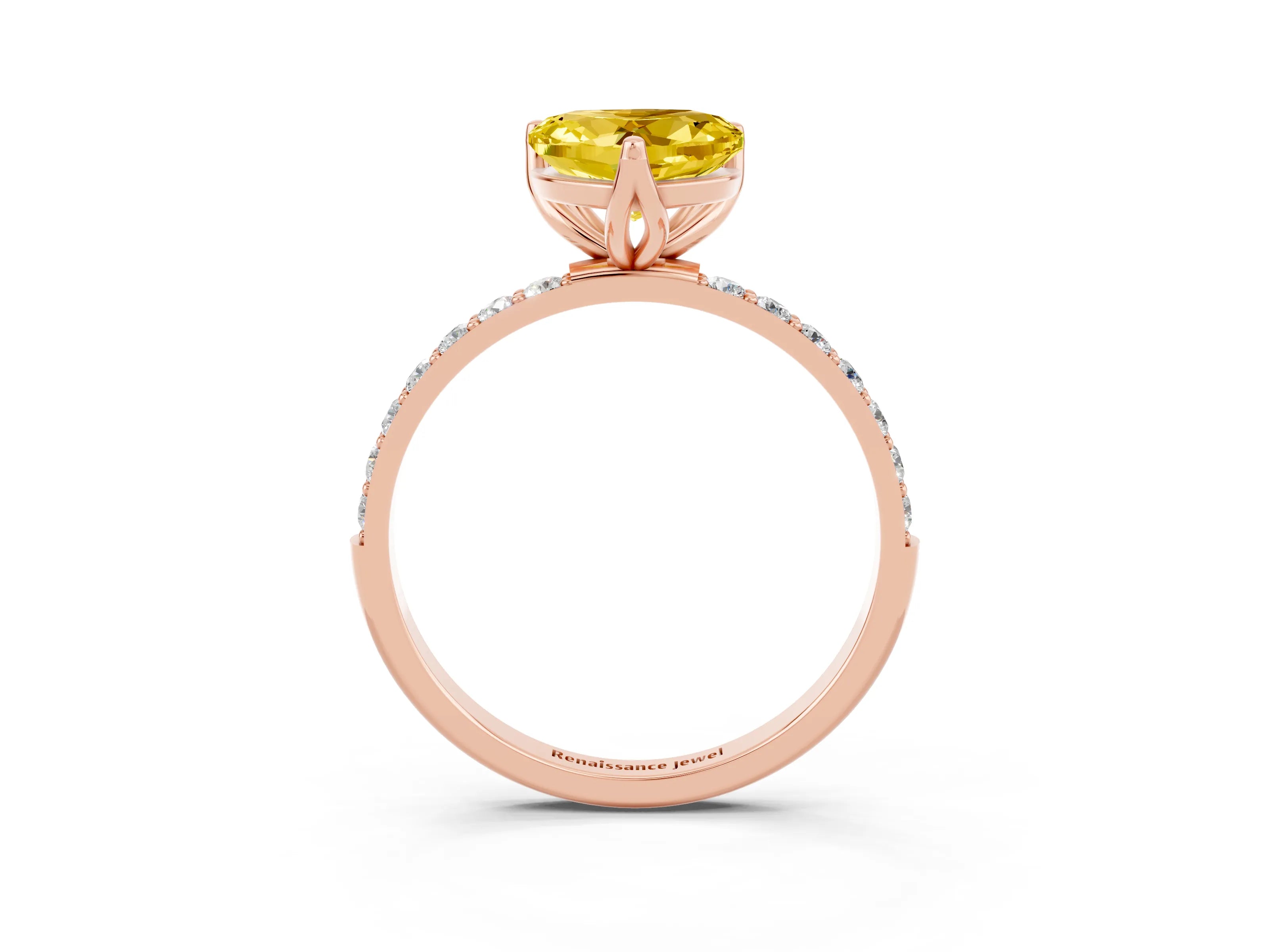 Rose gold Heart Cut Yellow Sapphire Solitaire Engagement Ring with Pavé Band and Prong Setting_3
