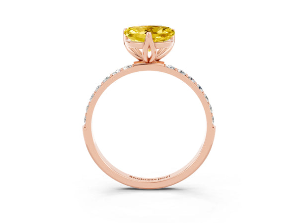 Rose gold Heart Cut Yellow Sapphire Solitaire Engagement Ring with Round  Pavé Band and Prong Setting