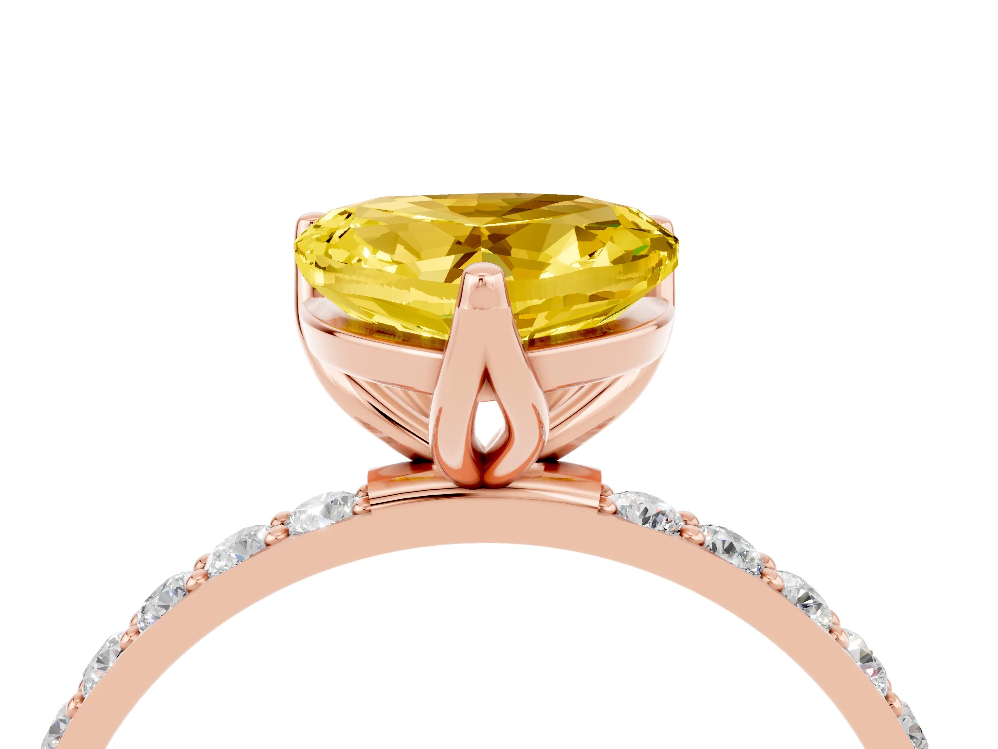 Rose gold Heart Cut Yellow Sapphire Solitaire Engagement Ring with Pavé Band and Prong Setting_4