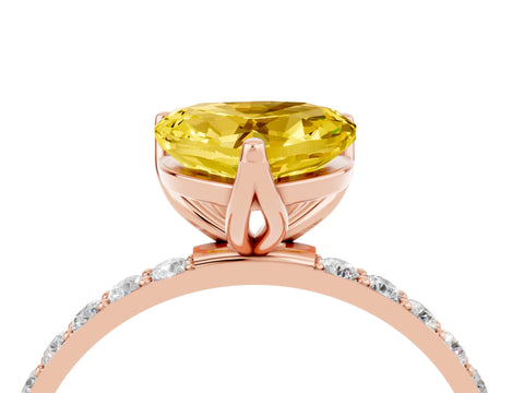 Rose gold Heart Cut Yellow Sapphire Solitaire Engagement Ring with Pavé Band and Prong Setting_4
