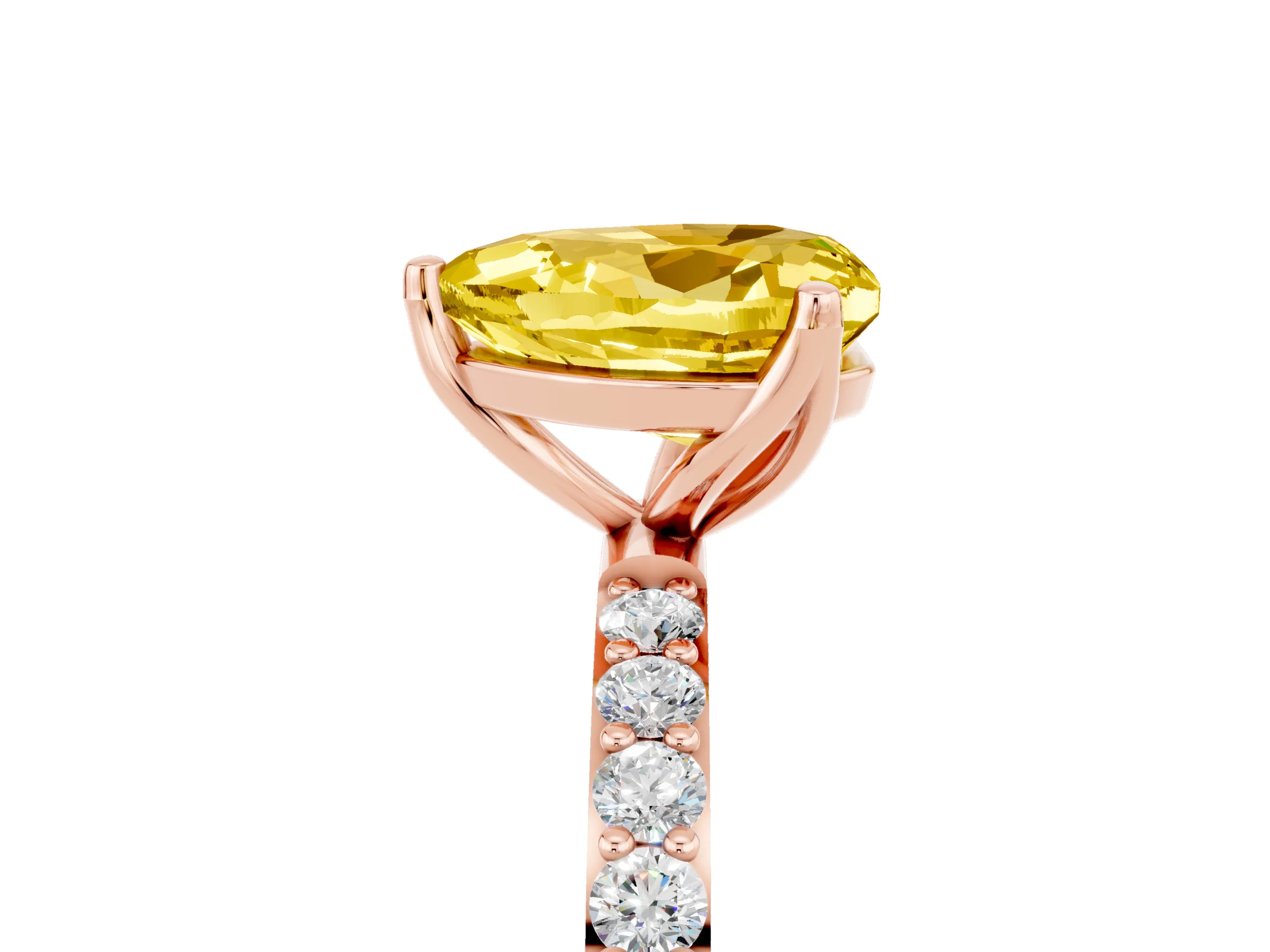 Rose gold Heart Cut Yellow Sapphire Solitaire Engagement Ring with Pavé Band and Prong Setting_5