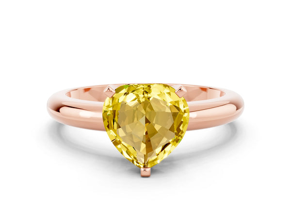 Rose gold Heart Cut Yellow Sapphire Solitaire Engagement Ring with Round Band and Four-Prong Setting